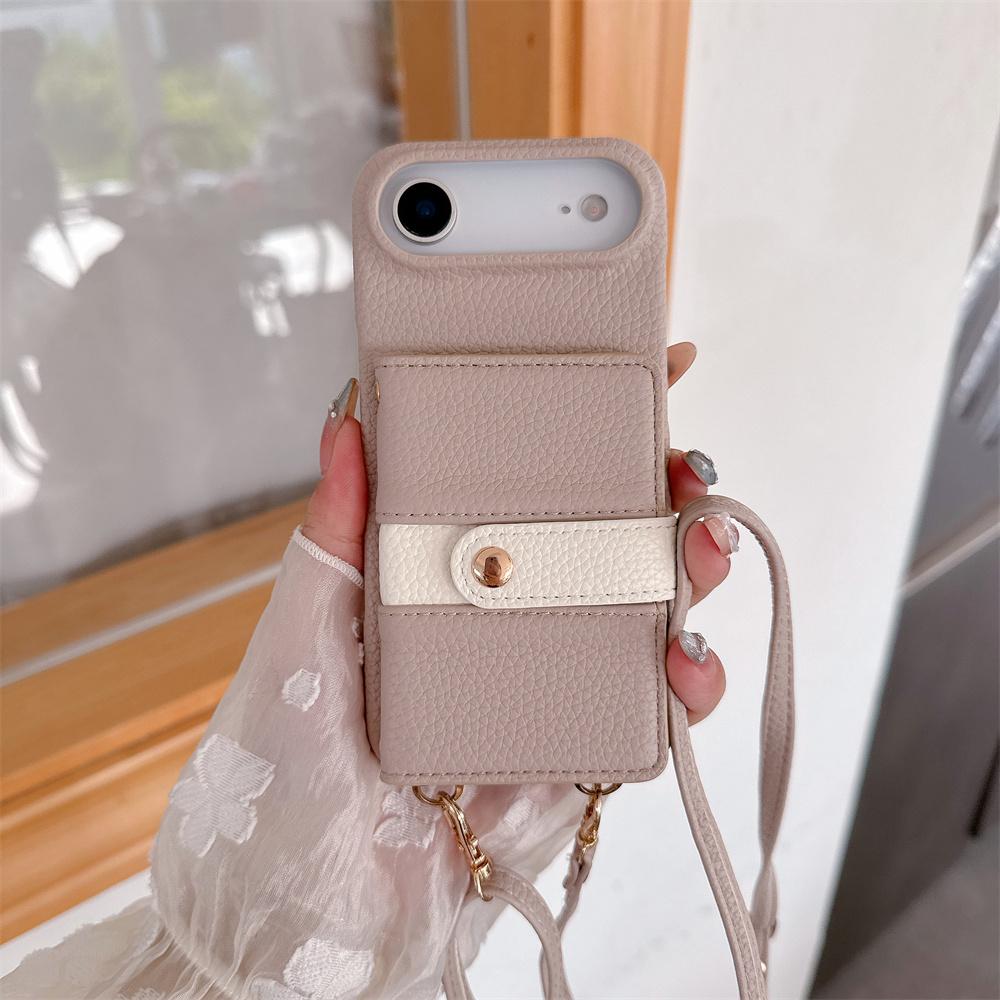 Crossbody Lanyard Mirror Leather Phone Case for IPhone 17 Air 16E 15 14 Plus 13 12 11 Pro Max Wallet Card Holder Anti Fall Cover