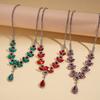 Two-piece set of diamond-encrusted flowers, leaves, water drop stud earrings, necklace, court style light luxury necklace