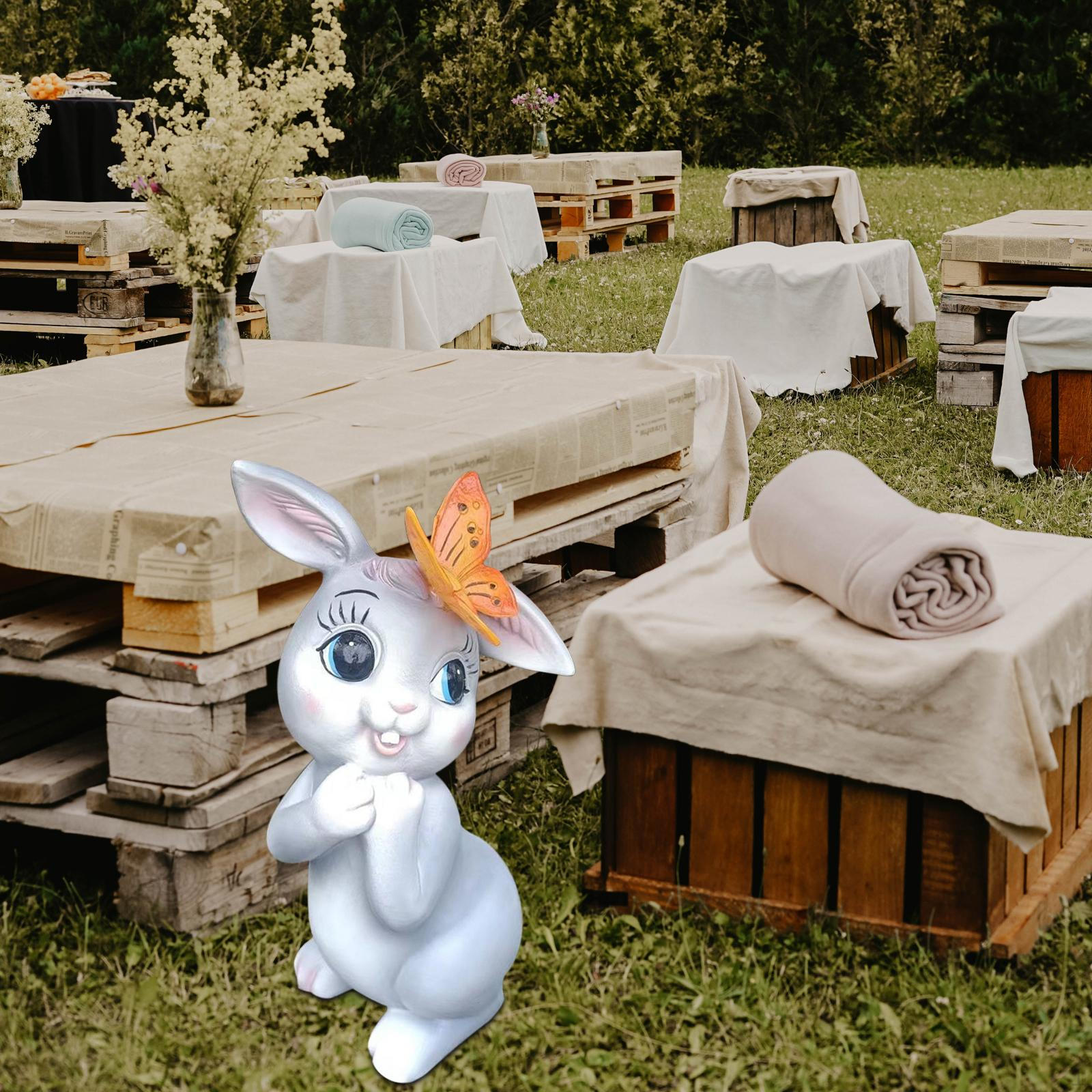 

Garden Statue Solar Light Night Bunny for Porch Backyard Decorations сірий колір