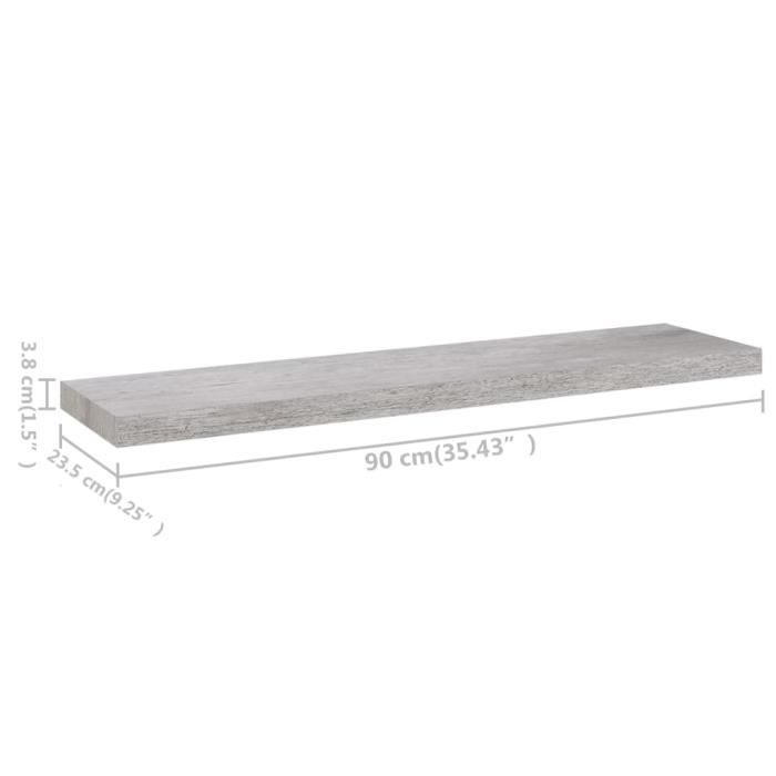 VidaXL Étagères murales flottantes 2 pcs Gris béton 90x23,5x3,8cm MDF