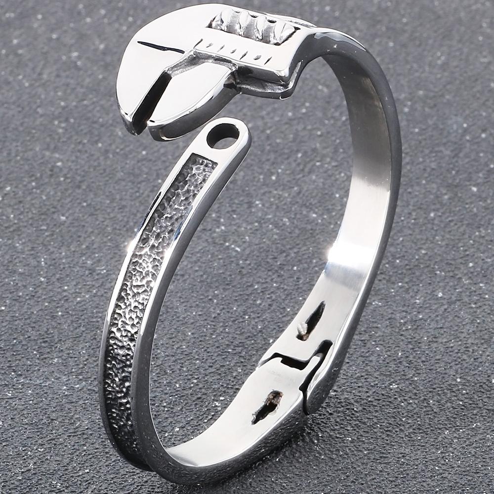 Cool Wrench Style Open Bangle Cuff Bracelet for Man Polished Solid Stainless Steel Men's Bracelets Male Jewelry Accessories