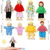 Wooden Dollhouse Family Set of 7 Flexible Mini People Figures Doll House Accessories Pretend Play Toys for Kids Birthday Gift