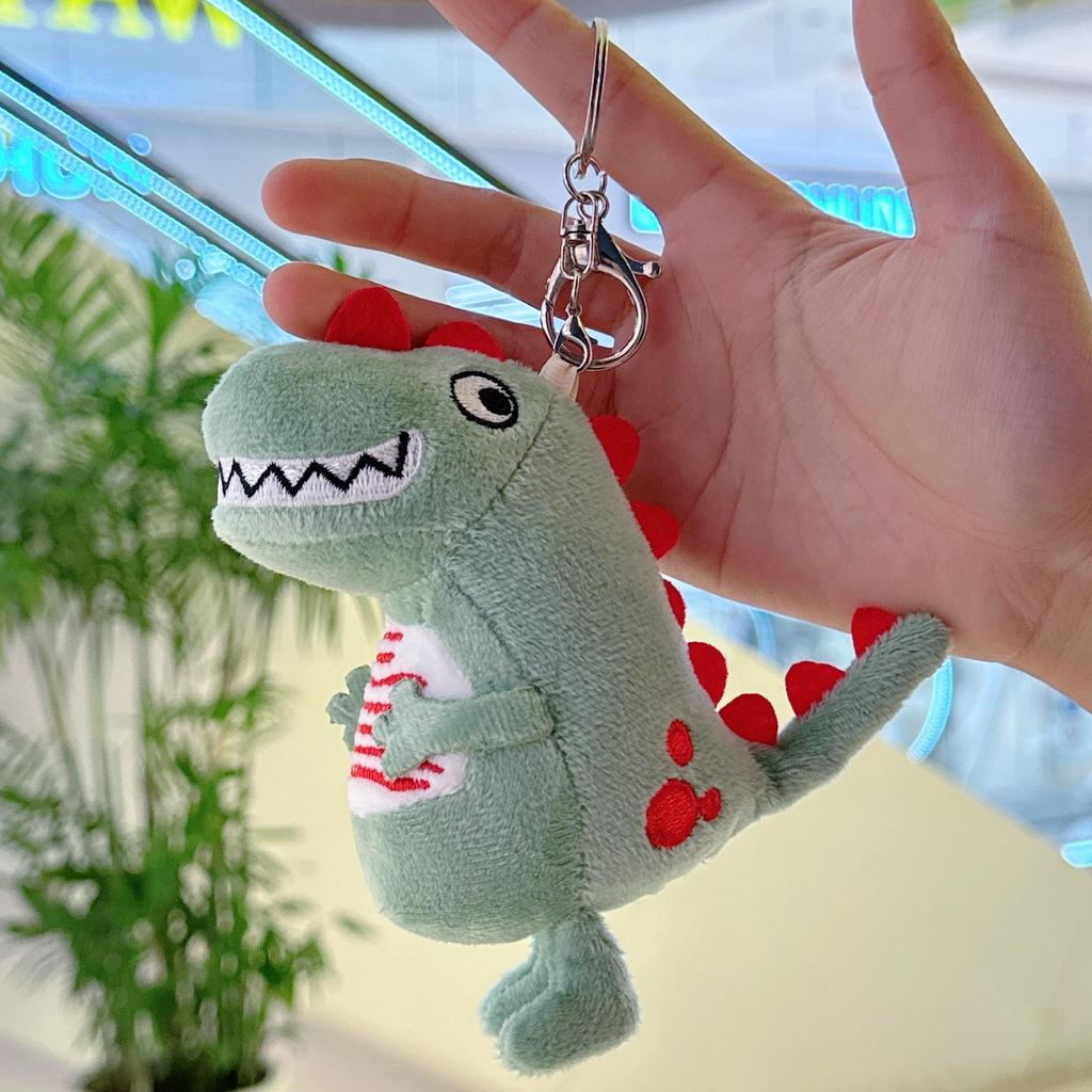 Green Plush Dinosaur Keychain Charm - Cute Cartoon Dinosaur Pendant