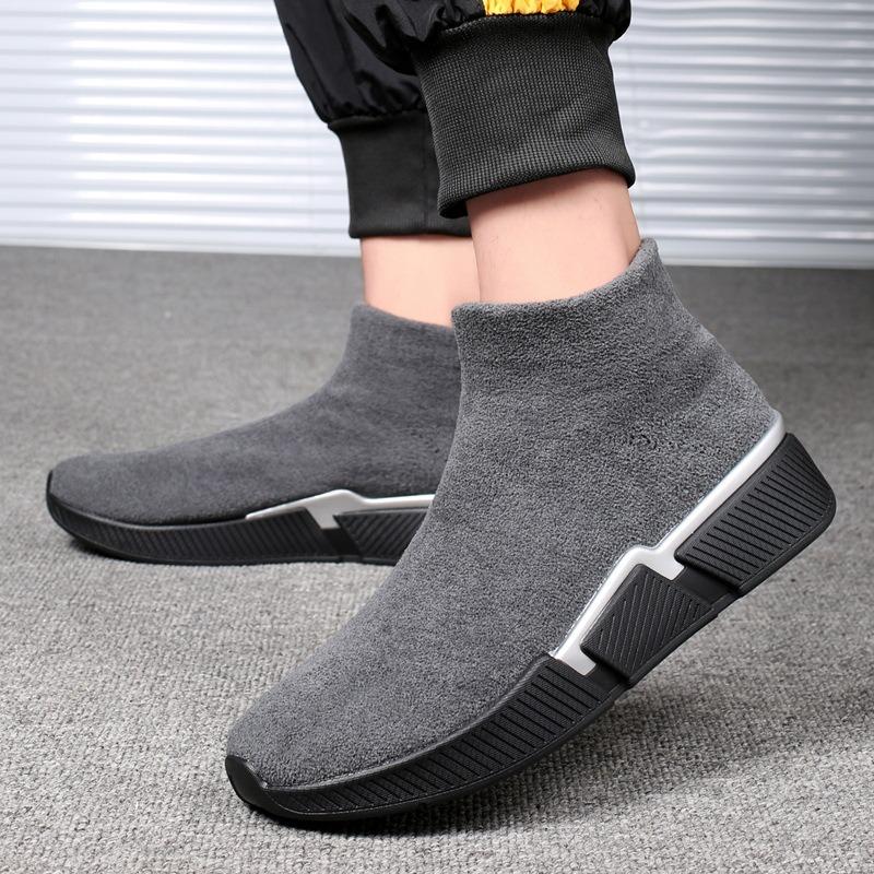 Sizes 39-46 Autumn Winter Sneakers Men Boots Coral Velvet Warm Ankle Boots Male Stretch Slip-on Sock Shoes Platform Casual Shoes
