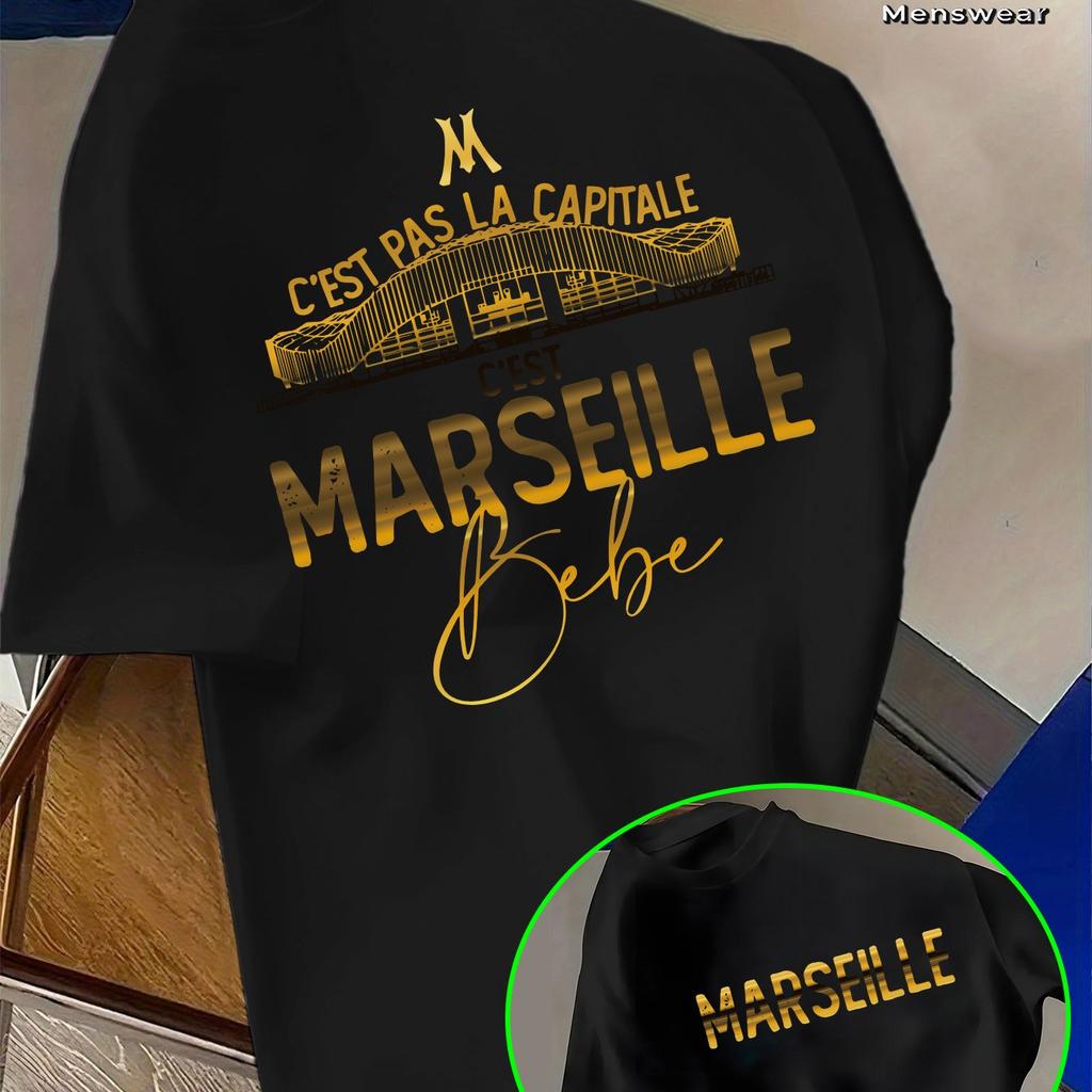 Tshirt with The Words Marseille France Printed on The French Port Logo Summer Streetwear Casual Wear