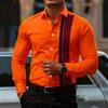 Men's Fashionable Contrast Color Striped Long Sleeve Shirt European and American Style Business Casual Trendy Casual Men's Shirt
