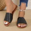 Comfortable Women's Black Faux Cover Slide Sandals | Flat Open-Toe Roman Beach Shoes for Vacation, Casual Outdoor Slippers with Rubber Sole