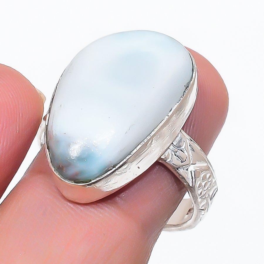 

Natural Larimar Gemstone Handmade 925 Sterling Silver Jewelry Ring Size 8.5 L4o19