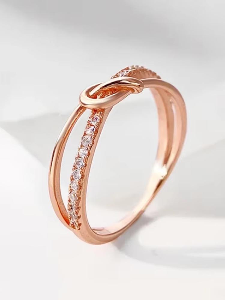 

925 Silver Personalized Delicate Gold Knot Double Ring For Women Anniversary Party Creativity High Quality Fine Jewelry 10