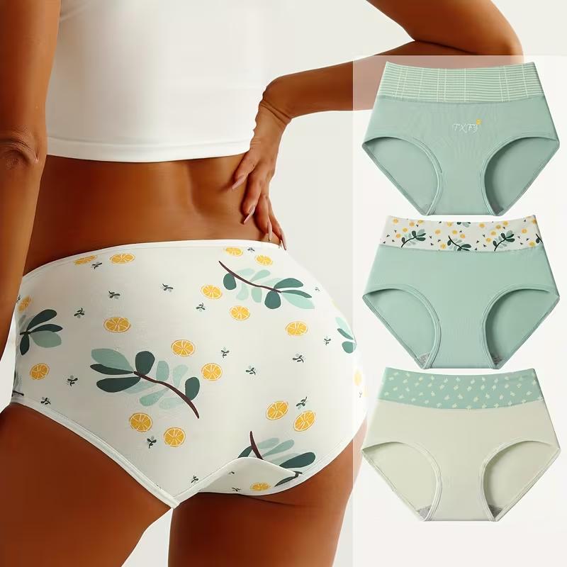 4Pcs Women's High-Waisted Panties Green Tie-Dye Panties Breathable Triangle Underwear Comfortable Soft Fabric Underwear