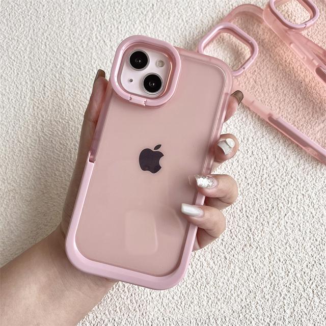 

Складная невидимая подставка прозрачный противоударный чехол для iphone 11 12 13 14 15 16 17pro Max силиконовый защитный чехол для объектива камеры держатель для телефона For iphone 13Pro розовый
