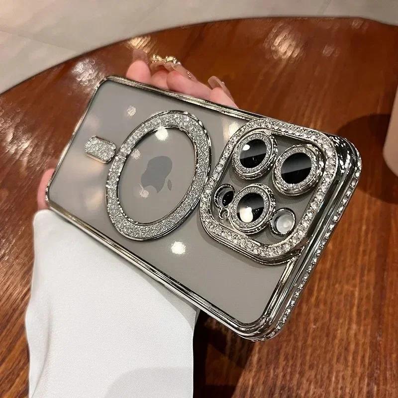 Klares Bling Kristall Handyhülle Für iPhone 17 Air 15 16 14 11 12 13 Pro Max Plus Für Magsafe Magnetische Kabellose Ladeabdeckung