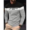 Autumn Fashion Men's Los Angeles Print Long Sleeve T-shirt Stripe Patchwork Casual Sweatshirts Sports Pullover Oversized Tops