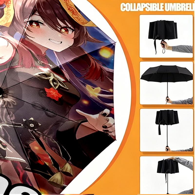 Custom Name Personalized Genshin Impact Print Umbrella, Auto Open Close, 8‑Rib Sturdy Frame, Commute Camping Hiking Use, Birthday Gift