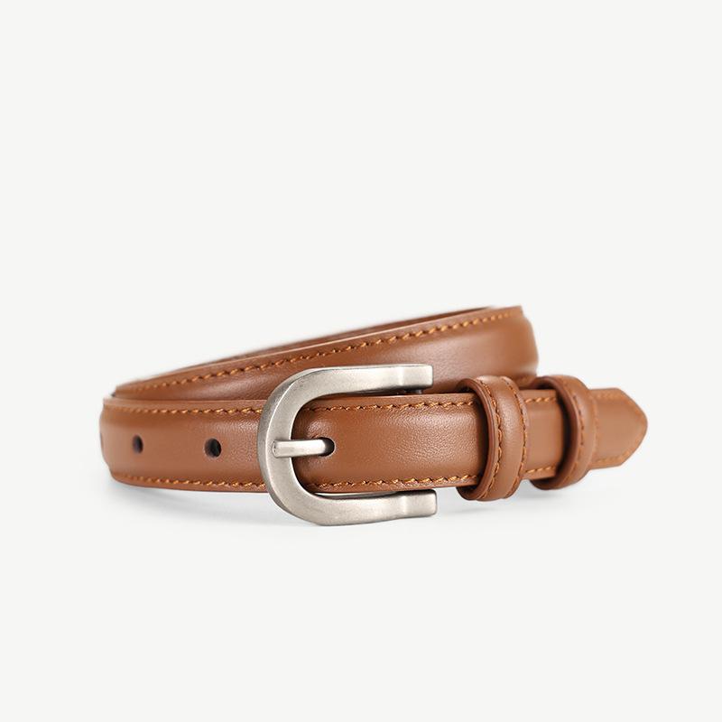

The first layer of cowhide women s belt summer 2026 new versatile ins style leather decoration with skirt narrow belt коричневий