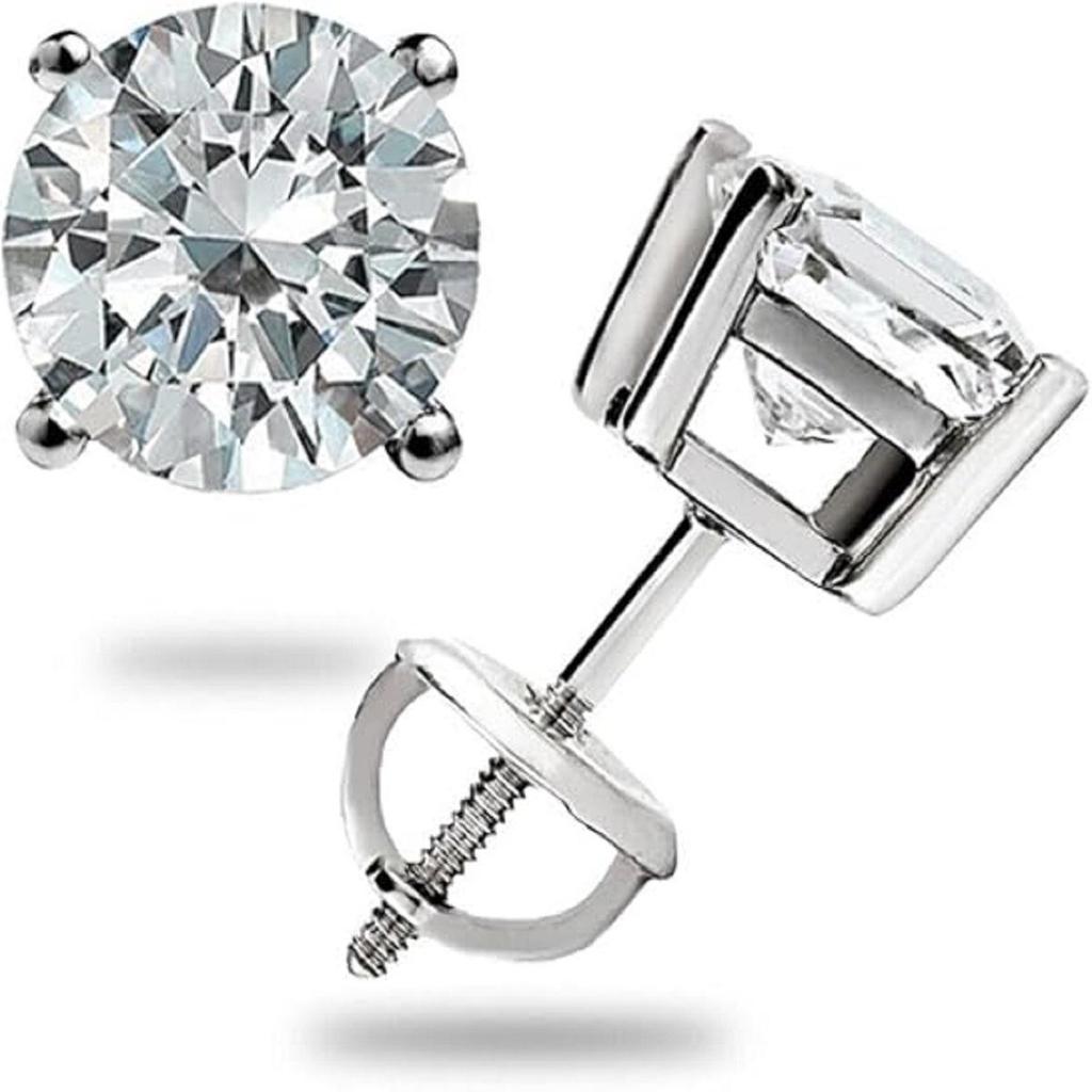 Jewels Prim 2.50CT RUND GRA MOISSANIT ÖRHÄNGEN STIFTPINNE 14K MASSIVT VITGULD SKRUVBAK GÅVA