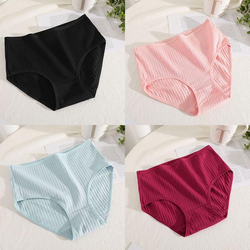 

4Pcs/Set Mid Waist Cotton Panties for Women Sexy Lingerie Plus Size Strips Briefs Female Comfort Intimates Underpants XXL