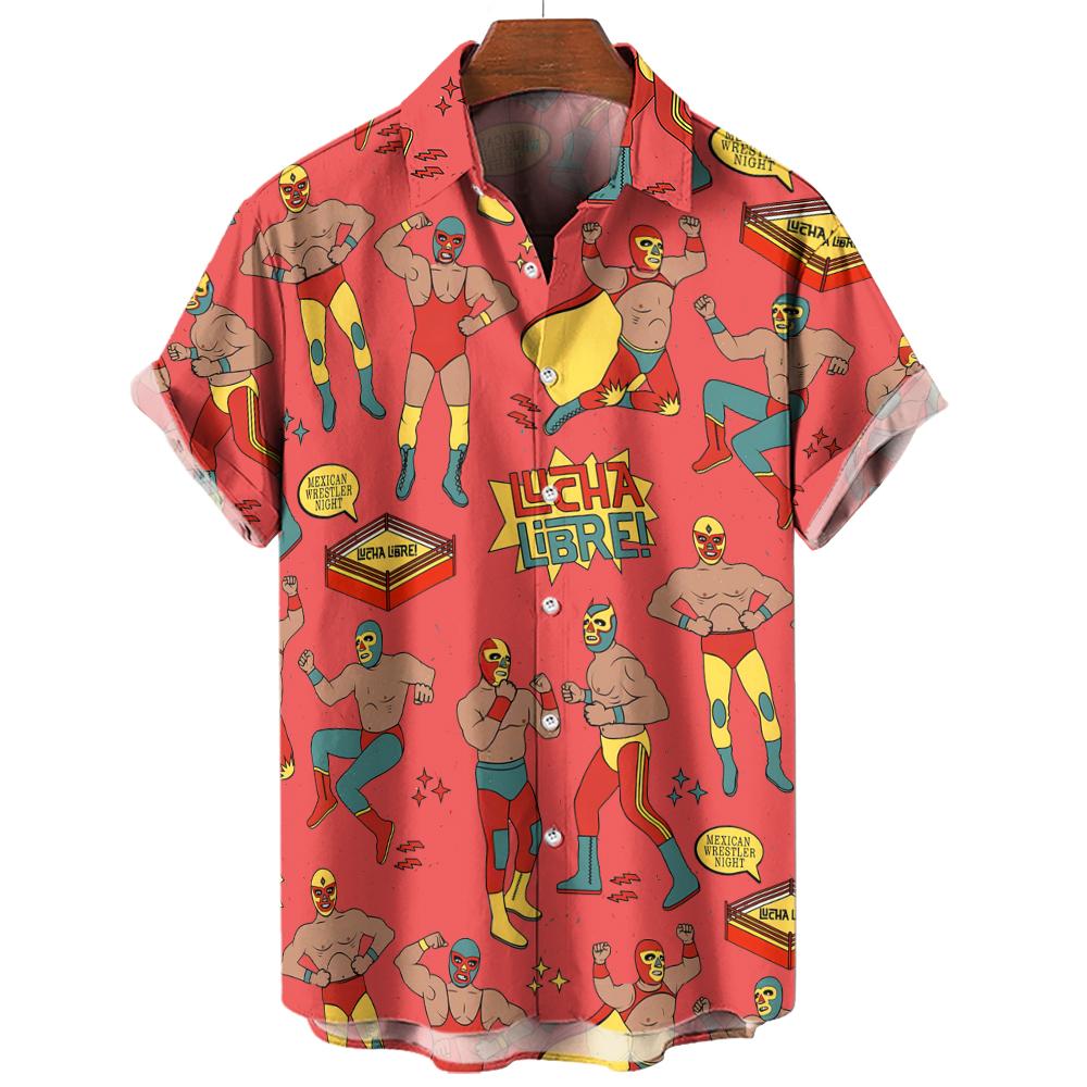 

Summer Casual Holiday Beach Shirt 3D Wrestler Pattern T-shirt Retro Short Sleeve Vacation Outdoor Men s and Women s Shirt S