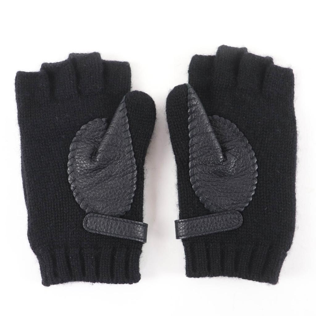 Pristine HERMES Baltimore Mittens Serie Metal Knit Gloves black cashmere S Used