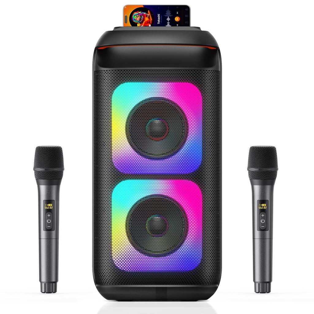 Karaoke Machine with 2 Wireless Microphones, Portable Bluetooth Karaoke for Adults, Powerful Dual 8" Subwoofer Karaoke Boombox