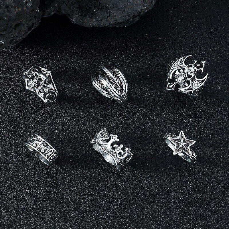 6 Suit Skull Rings for Men Fashion Exaggerated Niche Style Retro Gothic Wind Punk Hip Hop Unique Ring Accessories
