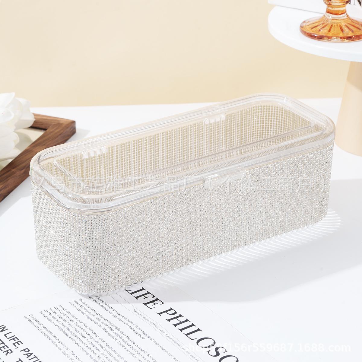 

Diamond makeup brush storage box dustproof with cover desktop beauty blender blush eyebrow pencil cosmetics dustproof Flip-top rectangular storage box белый