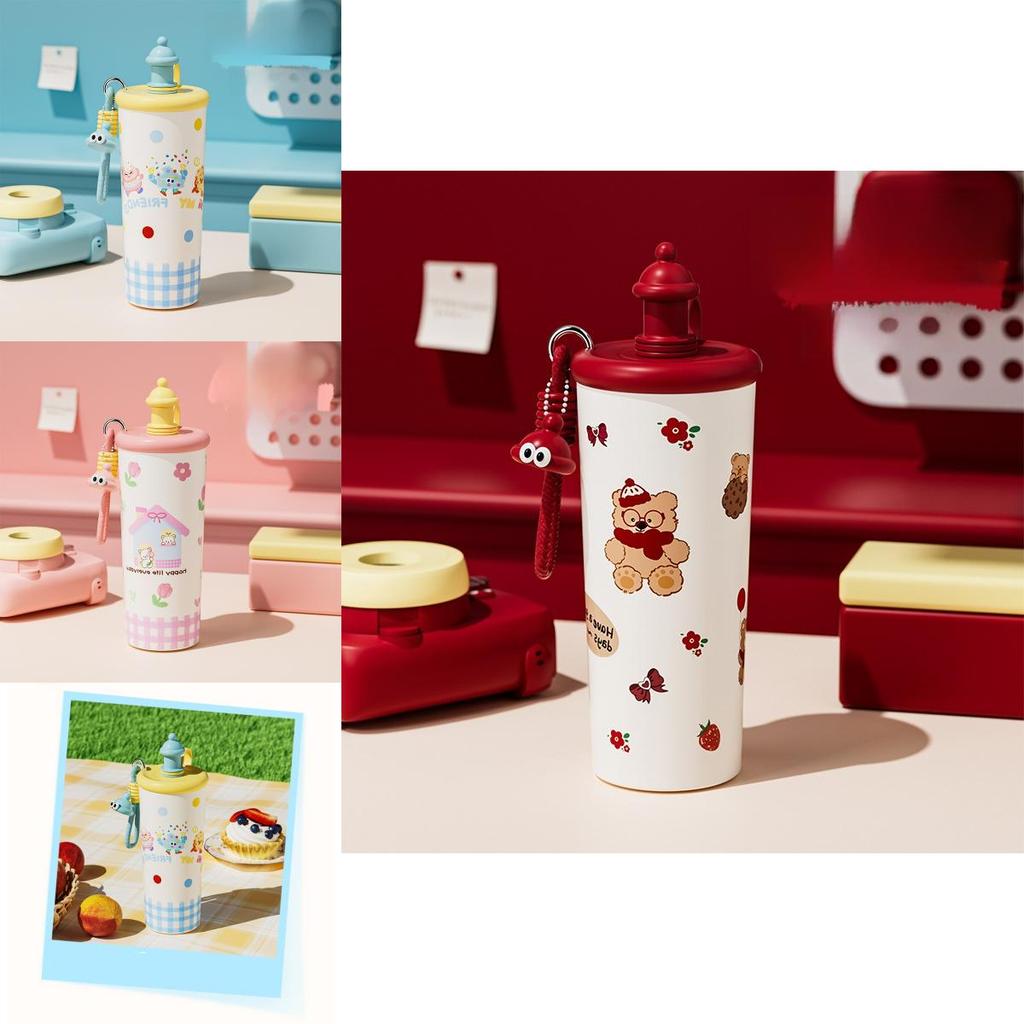 Cartoon Stainless Steel Insulated Bottle With Carry Handle For Travel And Gifts