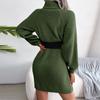 Women's  And Winter European And American Casual Button Turtleneck Long-sleeved Bottoming Sweater Dress