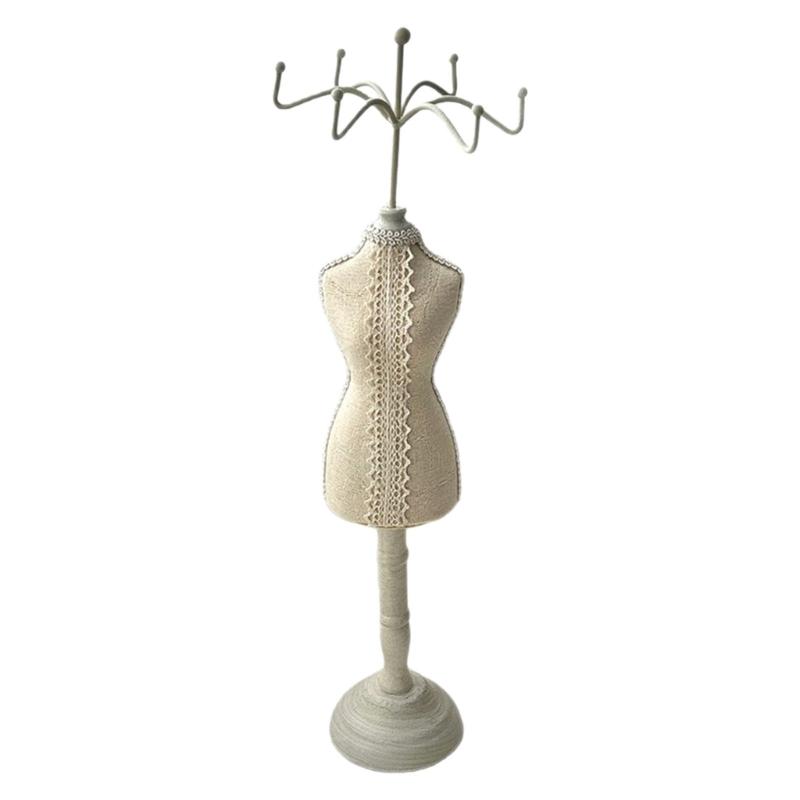 White Lace Decorated Wooden Jewelry Holder Exhibition Stand Perfect For Boutique Wedding Displays And Home Decors