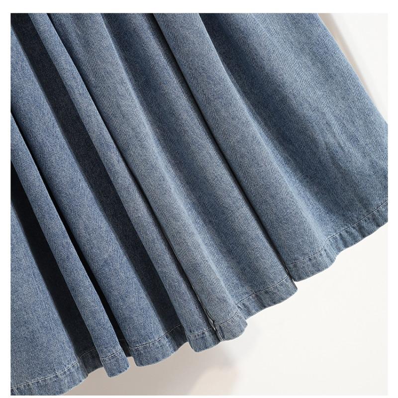 DIMANAF 2026 Summer New Plus Size Women Loose Wide Leg Long Panst Denim Skirt Casual Elastic Waist Long Pants