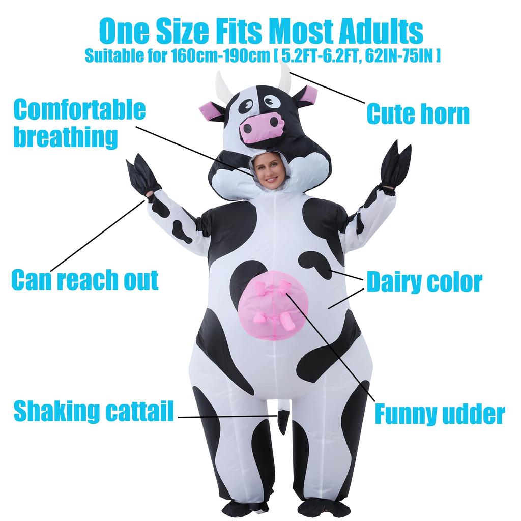JOYBRO Inflatable Cow Costume for Adults Funny Animal Costume Perfect for School and Christmas One Size Fits Most Halloween, Cosplay, Festivals,