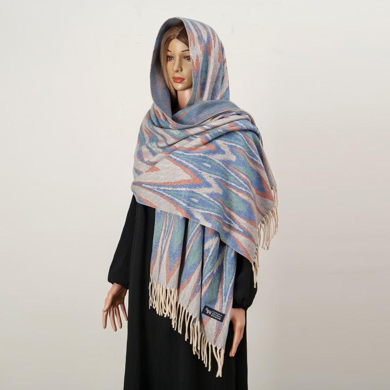 Ethnic Style Women Printed Shawl Autumn Winter  Muslim Hijab Imitation Cashmere Tassels Scarves Luxury Thick Warm Scarf Female