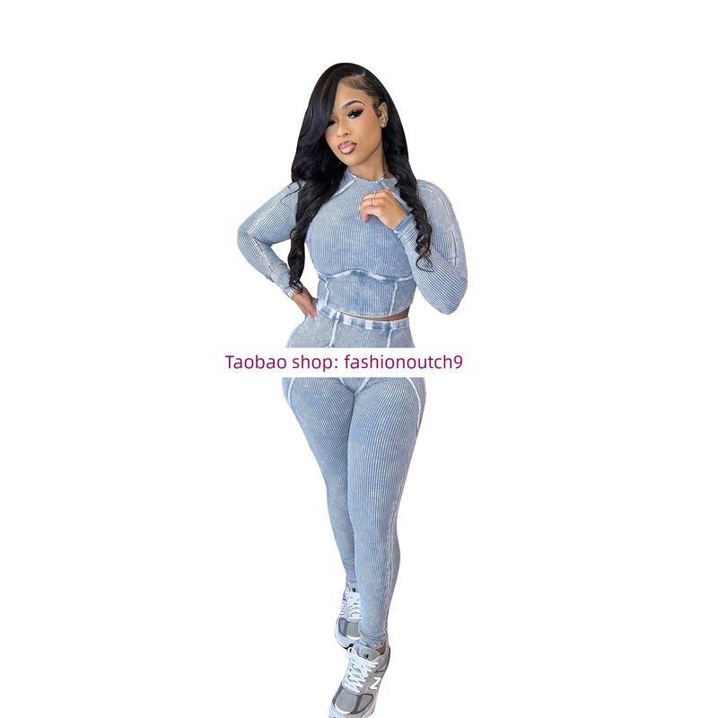 

2025 Хлопковая нить Выстиранный Облегающий Комплект Light Blue XL