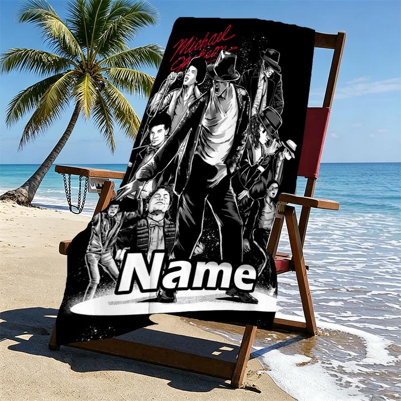 Personalisierbares Strandtuch mit individuellem Namen und Michael Jackson Druck, für Reise Camping Strandparty Heimdeko, Geburtstagsgeschenk für Familie & Freunde