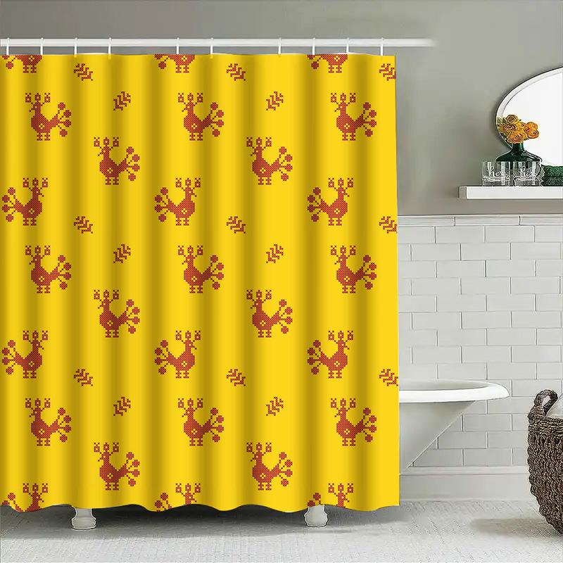 

Vibrant Yellow Crochet Shower Curtain with Rustic Chicken Pattern Bathroom Decor for Country Style Home 90x180cm