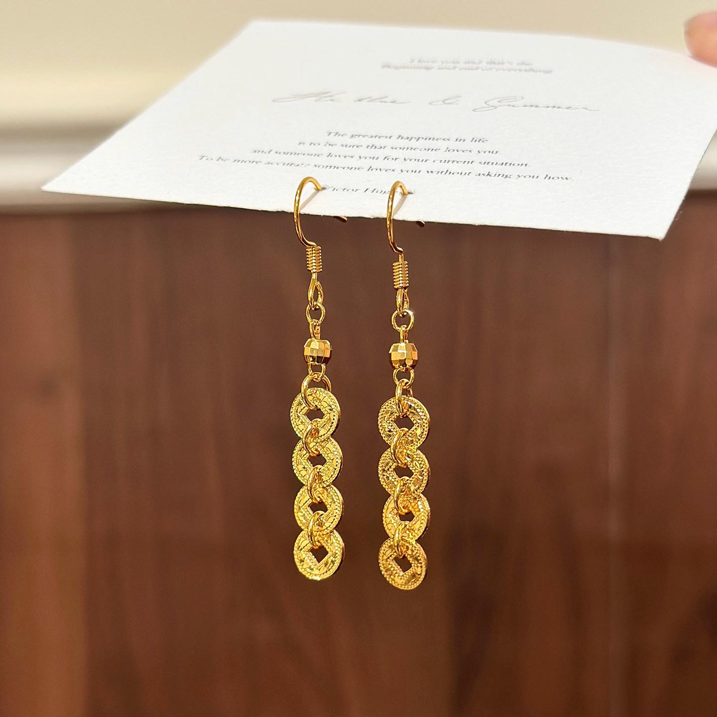 Круглые серьги-кисточки с медными монетами - Элегантный ретро-китайский стиль с роскошным акцентом.