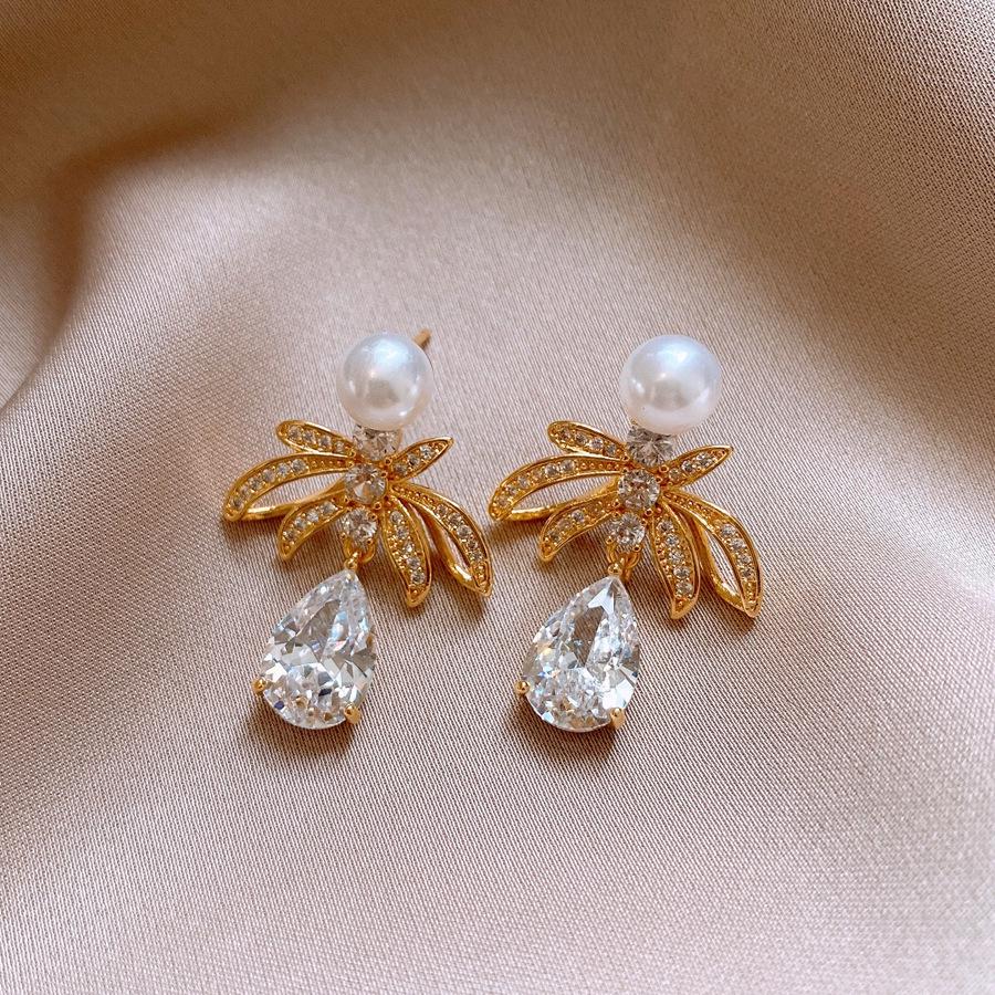 Silver Needle Zircon Pearl Tassel Earrings - Elegant Retro Design for Women