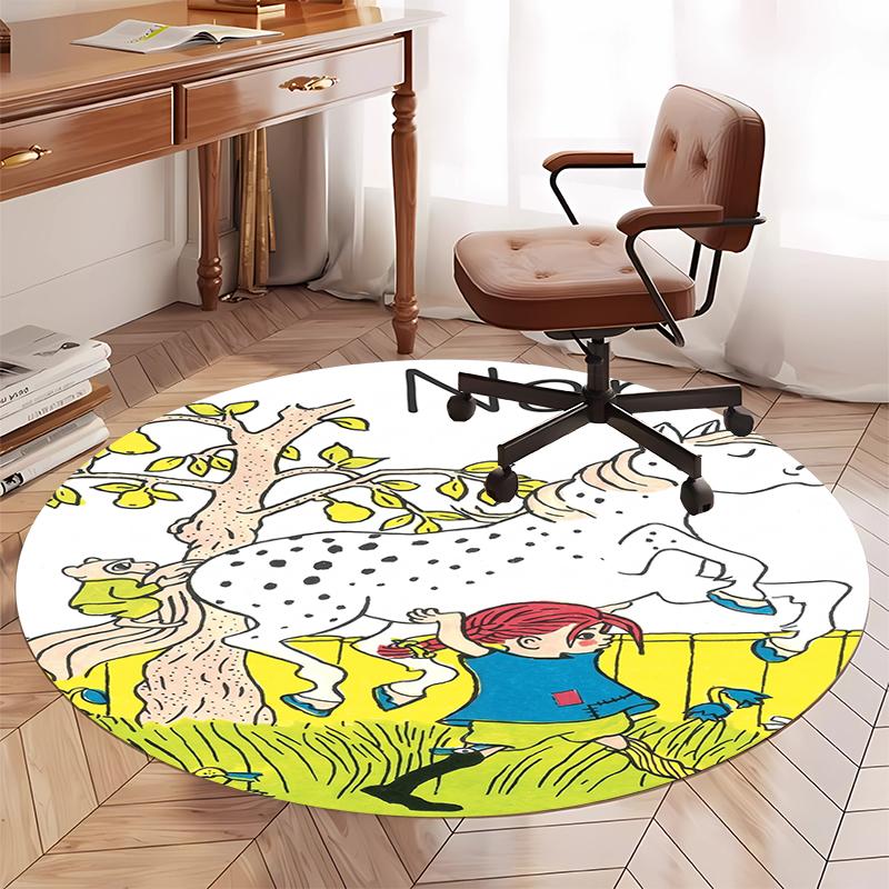 Custom Name Pippi Longstocking Printed Round Rug Carpet Chair Rug Area Rug Entryway Doormats,for Office Chair Living Room Bedroom Kitchen Room.