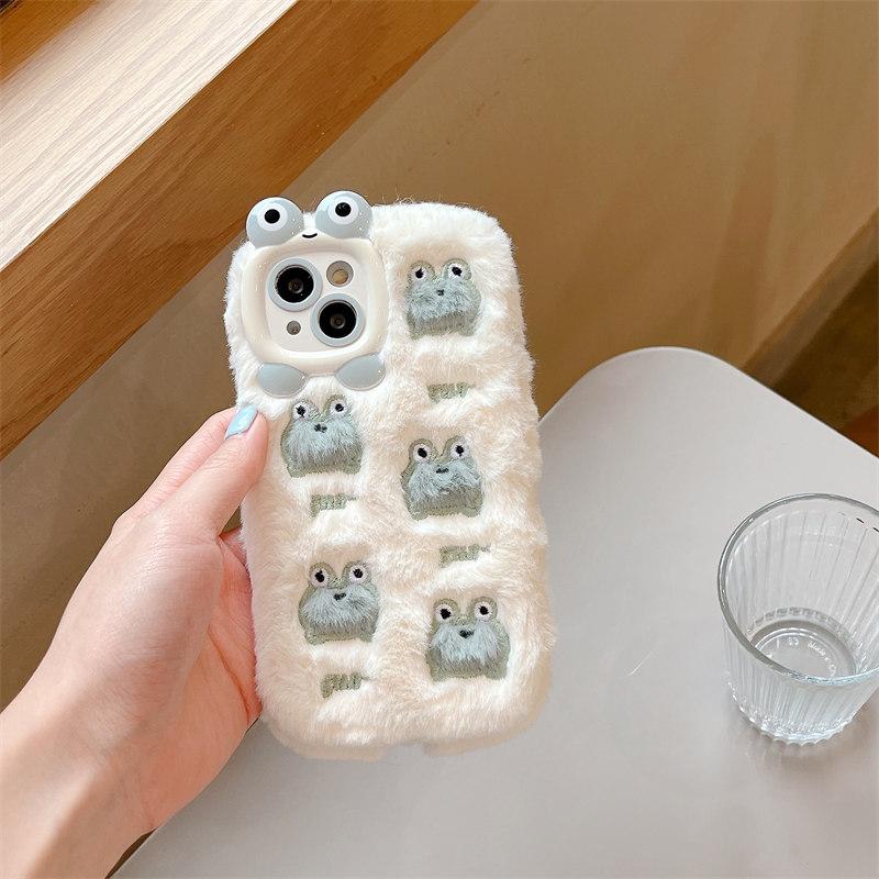 

Зимний плюшевый чехол для телефона с вышивкой «Маленькая лягушка» для iPhone 15 14 13 12 11 Pro Max, универсальный защитный чехол от падения iPhone 12