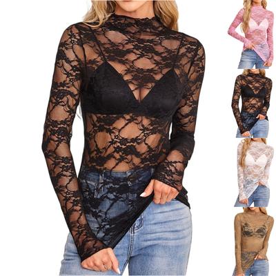 Dámské Sexy Úzké, přiléhavé Krajkové Dlouhý,rukávový Základní vrstva Top