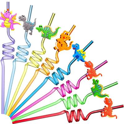 Party Supplies Temporaty Straw Dino Theme Straws-Plastic Cartoon Pattern Dinosaur Reusable Straws