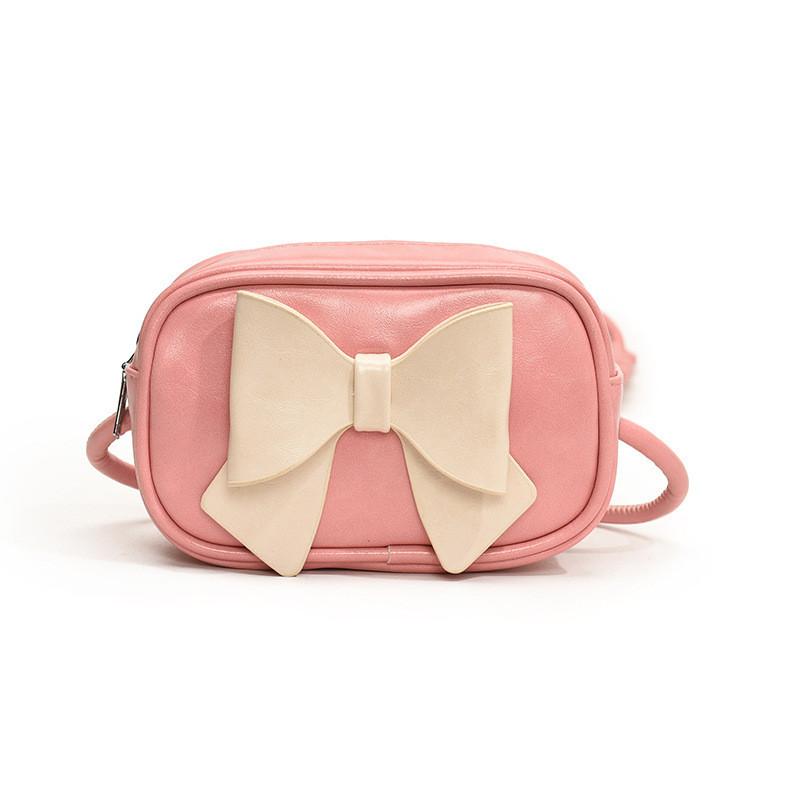 Trendy Solid Color Kids Shoulder Bag With Breathable Pu Material And Bow Accent