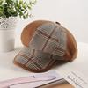 British Retro Light Luxury Octagonal Hat Children's New Autumn and Winter Plaid Splicing Newsboy Hat Fashion Painter Hat