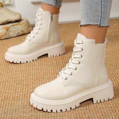 New Autumn and Winter Large Size Martin Boots Locomotive Boots Thick-soled Round Head White Short Boots