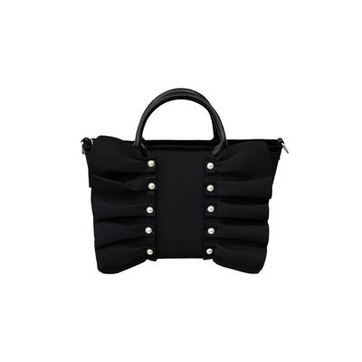 Tote Shoulder Ladies [Gisele] Bag, 2-way, Lightweight, Water-repellent, B5, Crossbody, Ruffled, Self-supporting, Neoprene, Bag, Small, Pearl, (black)