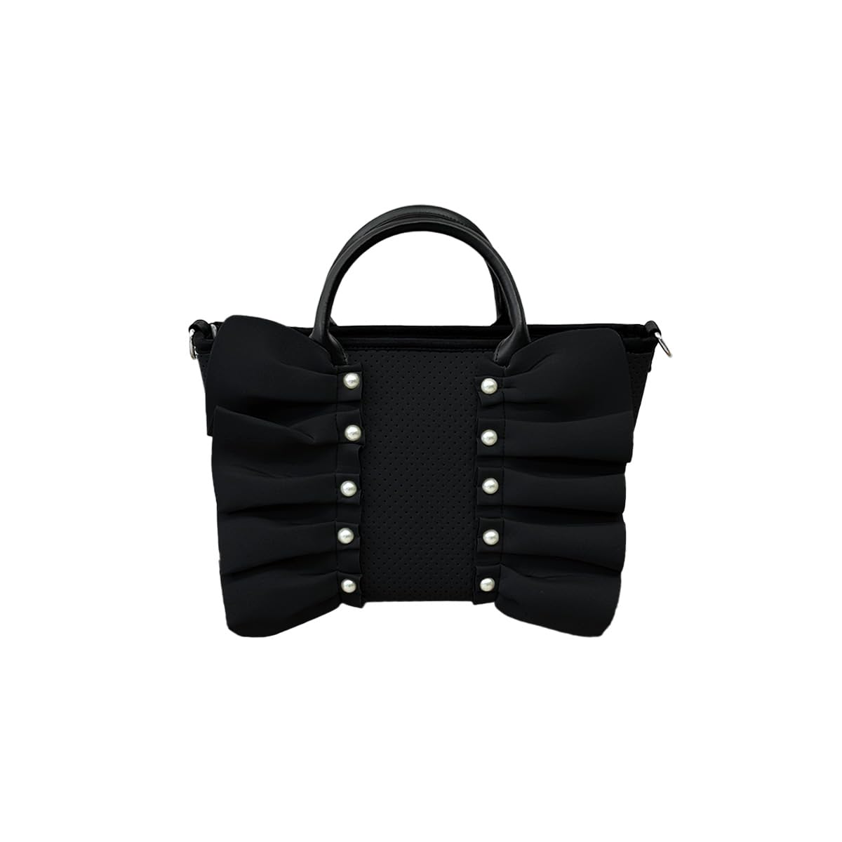 

Сумка-тоут на плечо женская [Жизель], 2-сторонняя, легкая, водоотталкивающая, формат B5, кроссбоди, с оборками, самоподдерживающаяся, неопрен, сумка, маленькая, жемчужная, (черный) чёрный