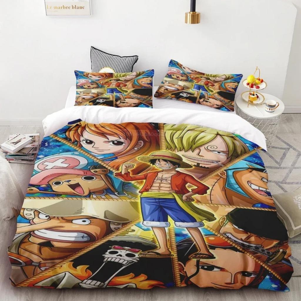 3D Kids Boys Anime One Pieces Duvet Cover Merry Christmas Bedding Set Queen King Full Size for Holiday Bedroom Teens Women Gift