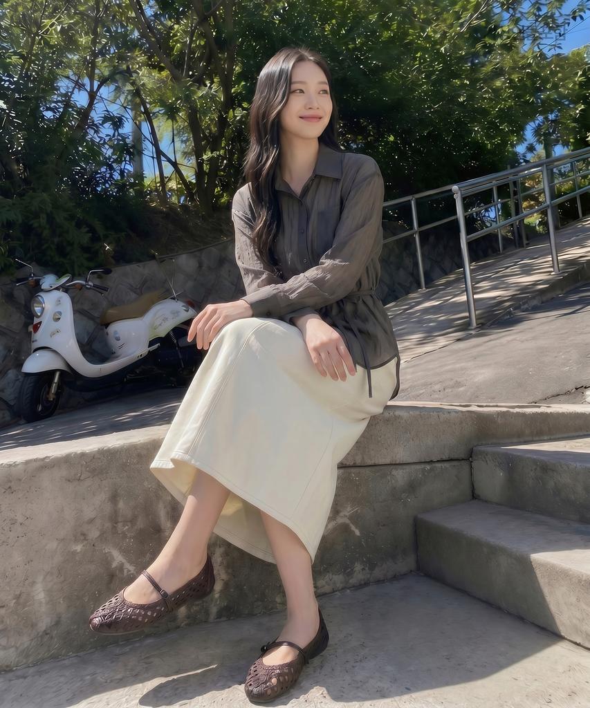 ROEM Linen Denim H-Line Long Skirt Rmwjg25G11