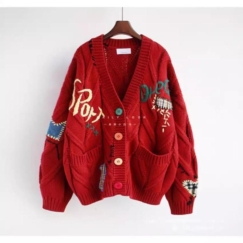 Fashion Lazy Wind Embroidered Sweater Women's Autumn and Winter New Letter Design Loose Knitted Sweater Jacket Tide
