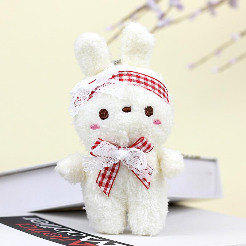 Soft Fluffy Pink And White Bunny Plush Toy With Bow For Kids Backpack Keychain